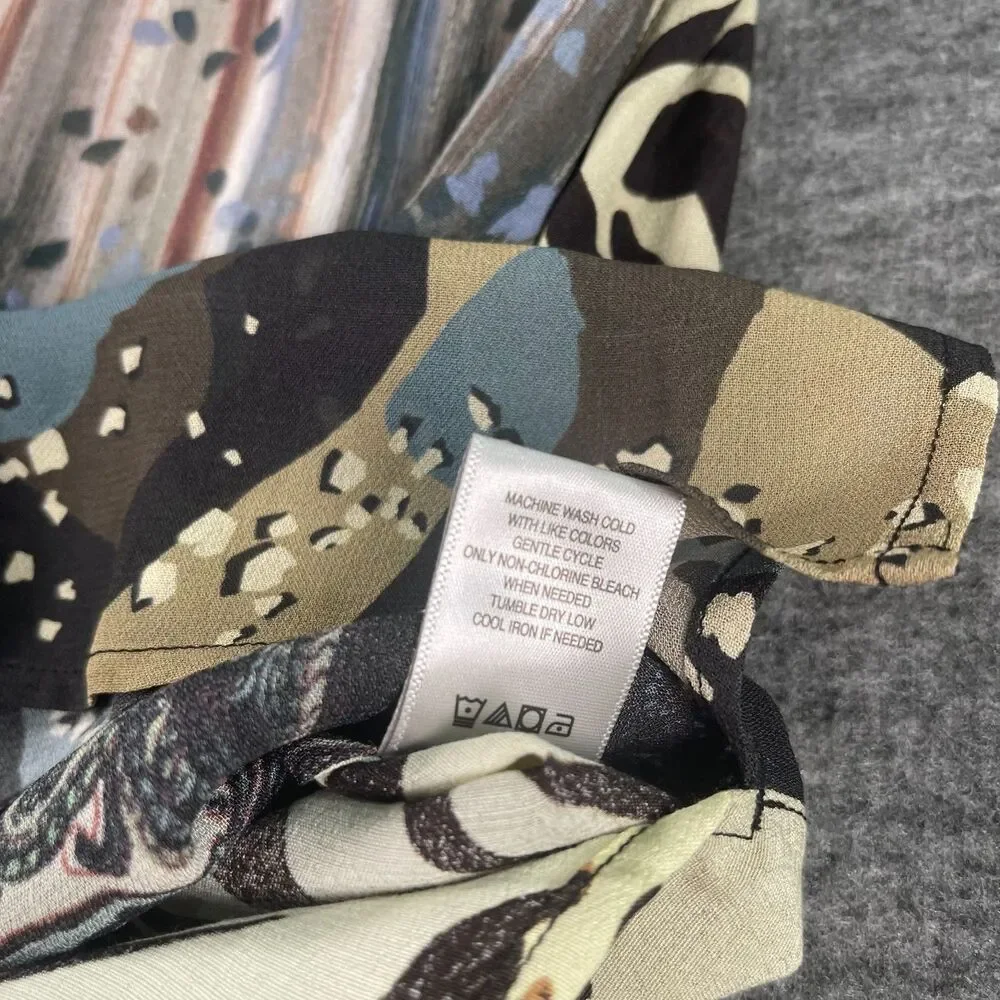 John Mark PM Mixed Print Patchwork Tunic Roll Tab Button Down Blouse Bird Artsy - Picture 8 of 14